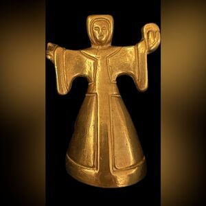 Vintage Gold Brass Hand Bell Münchener Kindl Germany Munich Child Lady Iconic